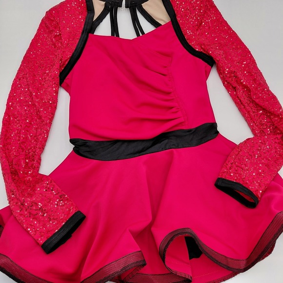 Weissman Dance Costume MA 13699 Red Black Leotard Recital Competition Sequin - Picture 2 of 9
